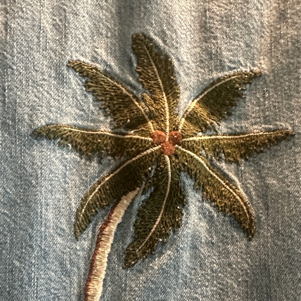 American Eagle Outfitters Light Blue Denim Blouse with Palm Tree Embroidery - Picture 7 of 10